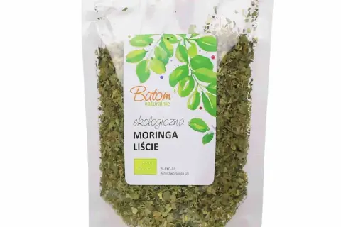 Opakowanie ekologicznych liści moringa marki Batom. Nie daj się nabrać na ściemę, to prawdziwe liście!