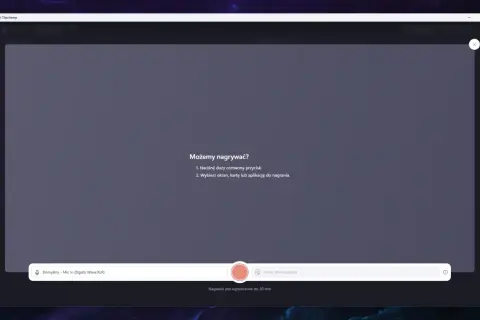 Nagrywanie ekranu Windows 10 w Clipchamp. Wybierz ekran, kartę lub aplikację do nagrania. Domyślny mikrofon jest gotowy.