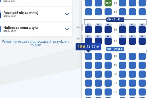 Wybór miejsca 18A kosztuje 31,77 zł. Sprawdzam, ile kosztuje przebukowanie biletu Ryanair, by wybrać lepsze miejsce.