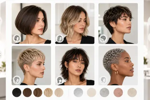 Seis estilos de cortes de pelo corto mujer: bob, lob ondulado, pixie desordenado, corte texturizado, shaggy y rizado.