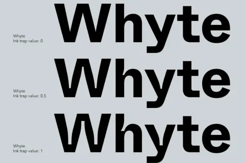 Essai de typographie "Whyte" avec différents réglages d'ink trap pour un rendu printwriter Java.