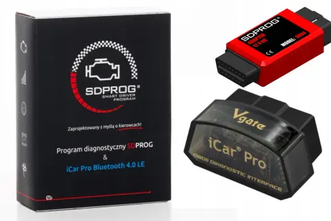 Zestaw diagnostyczny SDPROG z adapterem i modułem iCar Pro Bluetooth. Idealny do analizy pracy silnika i diagnostyki pojazdu.