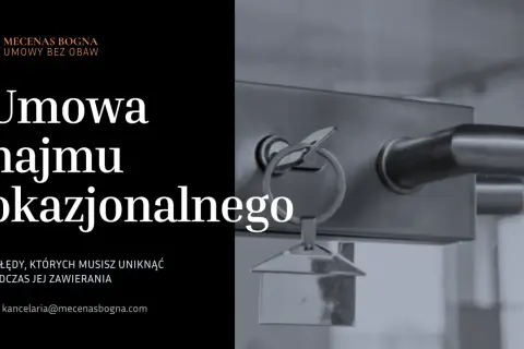 Klucz do drzwi z breloczkiem w kształcie domu, symbolizujący umowę najmu okazjonalnego. Unikaj błędów przy jej zawieraniu.
