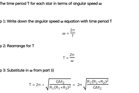 Schritt-für-Schritt-Herleitung der Umlaufdauer Formel T = 2π / ω, mit Einsetzung von ω.