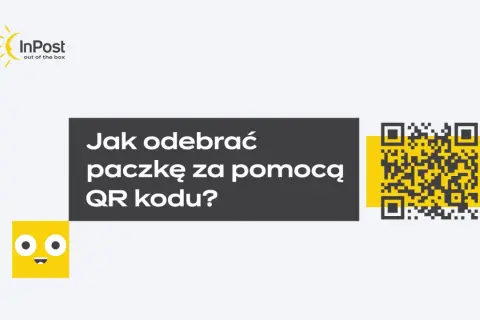 InPost: Jak odebrać paczkę za pomocą kodu QR? Obrazek zawiera logo InPost, tekst instrukcji i kod QR.