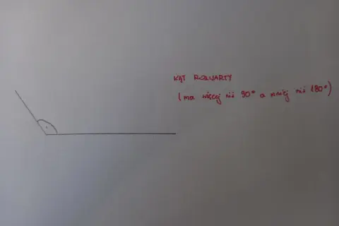 Kąt rozwarty, szerszy niż prosty, ale węższy niż płaski.