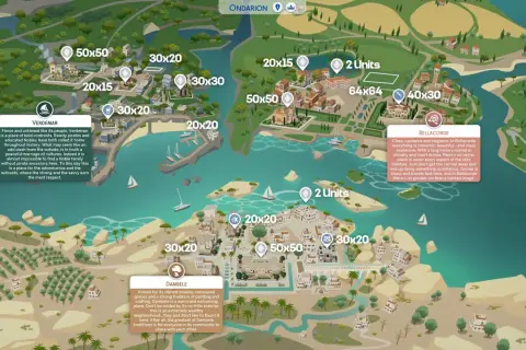 Mapa Sims 4: Ondarion. Dzielnice Verdemar, Bellacorde i Dambele czekają na odkrycie.