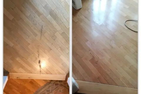 Parquet rovinato e poi splendente dopo il trattamento. Il risultato del sbiancare parquet prima e dopo è sorprendente.
