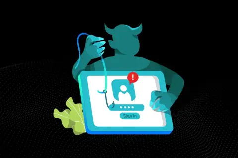 Diabeł z haczykiem próbuje wyłudzić dane logowania. Tak na czym polega phishing: oszustwo w sieci.