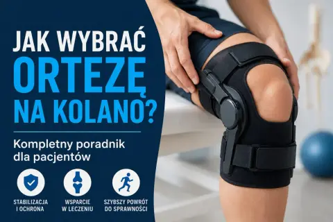 Osoba z ortezą na kolanie, która zapewnia stabilizację i wsparcie. Poradnik "Jak wybrać ortezy na kolano?".