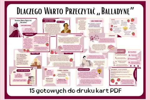 Balladyna: miejsce akcji to fantastyczne okolice Gniezna, łączące świat realny i baśniowy. Krwawa plama na czole Balladyny symbolizuje zbrodnię.
