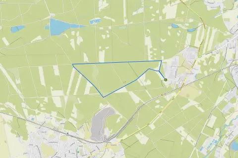 Mapa okolic Chrzanowa z zaznaczonym obszarem. Widoczne drogi, tereny zielone i zabudowania.
