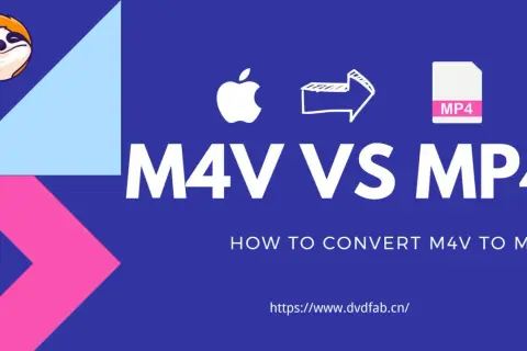 Learn how to convert M4V to MP4 with this graphic. It shows an Apple logo, an arrow, and an MP4 file icon.