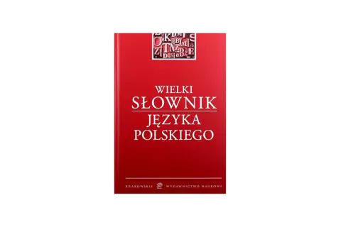 Okładka "Wielkiego Słownika Języka Polskiego" w kolorze czerwonym z białym napisem.