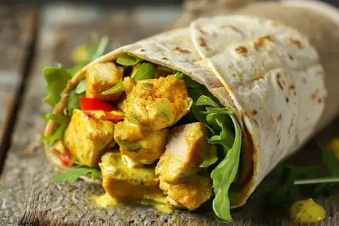 En saftig kycklingwrap med krämig sås och grönsaker. Ett perfekt wraps recept för en snabb och god lunch.