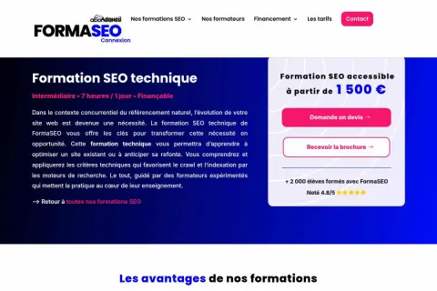 Formation SEO technique FormaSEO : apprenez à optimiser votre site web. Offre accessible dès 1500€.