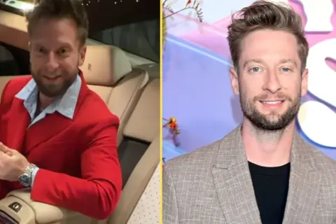 Czy które gwiazdy mają ukryte talenty niezwiązane z show-biznesem? Ten mężczyzna w czerwonym garniturze i eleganckim stroju sugeruje, że tak.