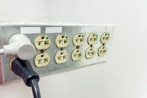 Wielostandardowe gniazdko elektryczne z podłączonymi dwoma kablami. Dowiedz się, jak podłączyć kabel 5 żyłowy do gniazdka.
