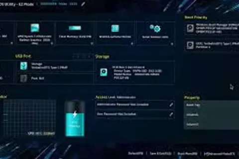 Ekran **UEFI** BIOS-u ASUS z opcjami bootowania, monitorowania sprzętu i ustawieniami.