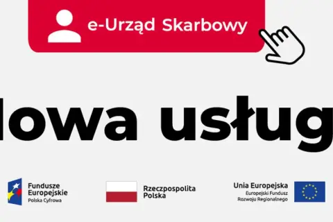 Grafika z napisem "Nowa usługa" i ikoną e-Urzędu Skarbowego.