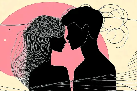 Siluetas de pareja mirándose, evocando la conexión profunda que define a una persona demisexual que es.