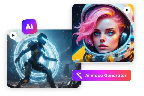 Cybernetic warrior i kosmiczna dziewczyna z różowymi włosami. Wypróbuj darmowy generator filmów AI!