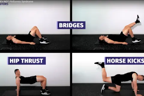 Fyra övningar för att stärka sätesmusklerna och lindra smärta, som kan förväxlas med piriformis syndrom.