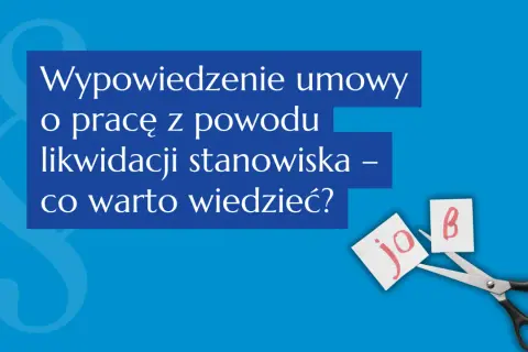Nożyczki przecinające kartkę z napisem "job" na tle tekstu o likwidacji stanowiska.