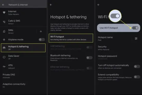 Jak udostępnić internet z telefonu? Ekran telefonu pokazuje opcje "Hotspot & tethering", gdzie można włączyć "Wi-Fi hotspot".