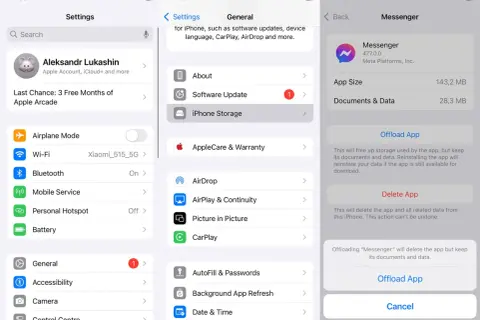 Jak odświeżyć Messengera? Wybierz "Offload App" w ustawieniach iPhone'a, aby zwolnić miejsce, zachowując dane aplikacji.