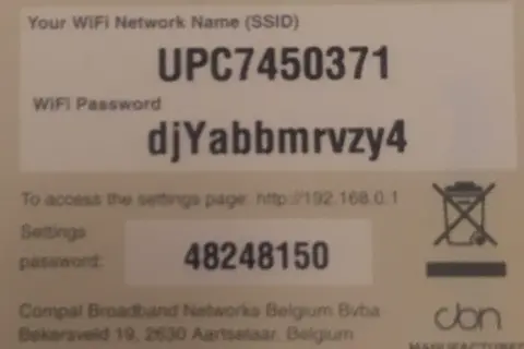 Hasło do wifi na routerze: djYabbmrvzy4. Nazwa sieci: UPC7450371.
