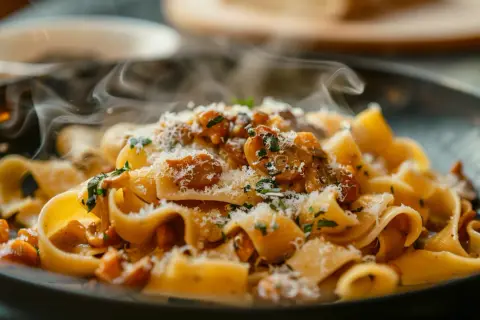 Papardelle z kurkami - Przepis na makaron z kurkami i sosem