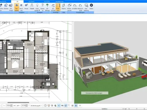 Grundriss und 3D-Modell eines barrierefreien Hauses mit Außenansicht.