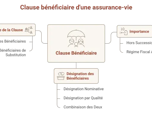 Schéma expliquant la clause bénéficiaire d'une assurance-vie : structure, désignation et importance pour le bénéficiaire.