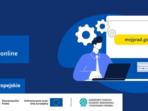 Osoba sprawdza status wniosku online na stronie mojprad.gov.pl. Program Mój Prąd 6.0.