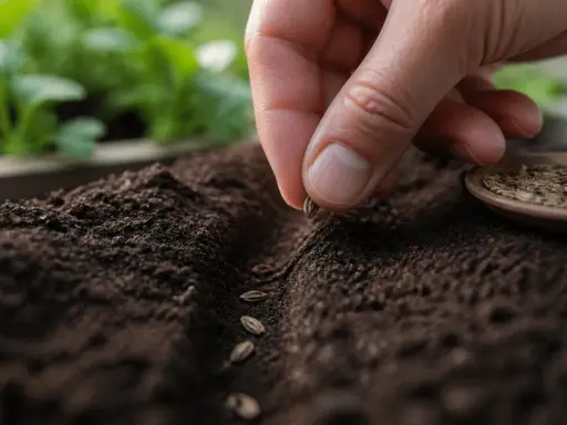 Main d'une personne semant des graines de carottes dans la terre. Le moment idéal pour savoir quand semer les carottes d'hiver.