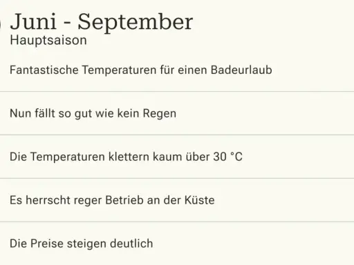 Juni-September: beste Reisezeit Algarve für Badeurlaub. Fantastische Temperaturen, kaum Regen. Aber: reger Betrieb & höhere Preise.