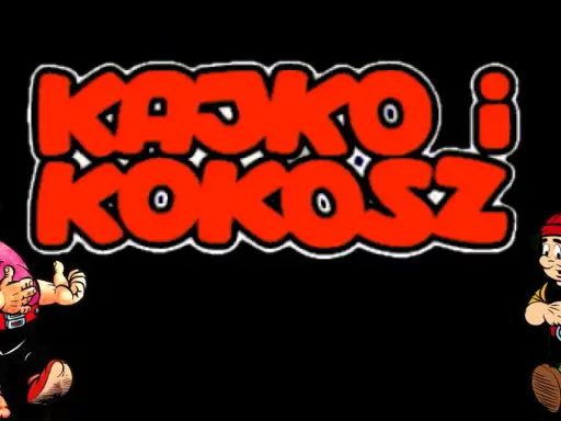 Kajko i Kokosz gra: wesoły, pulchny wojownik i zwinny junak w czerwonych czapkach, na tle napisu.