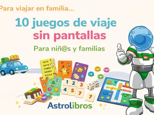 Astronauta sonriente anima a disfrutar de juegos caseros para viajar en familia sin pantallas. ¡Diversión garantizada!