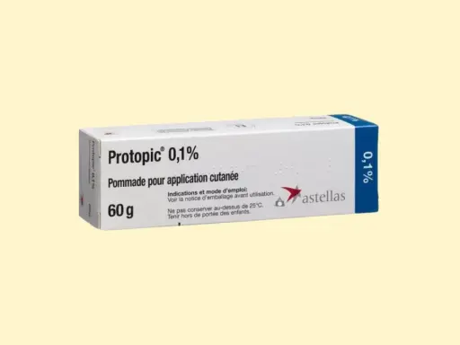 Opakowanie maści Protopic 0,1% 60g. Przed użyciem zapoznaj się z ulotką, by poznać możliwe prograf skutki uboczne.