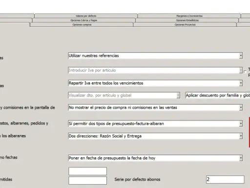 Configuración de opciones de venta, incluyendo la opción "Diseño Tickets" para personalizar la plantilla tickets para imprimir.
