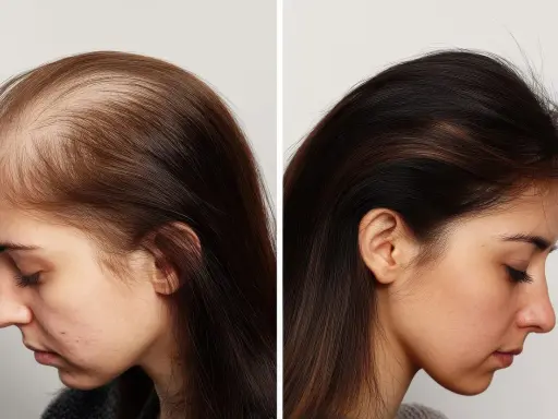 Comparaison avant/après : une femme souffrant d'alopécie frontale fibrosante voit sa chevelure se densifier.
