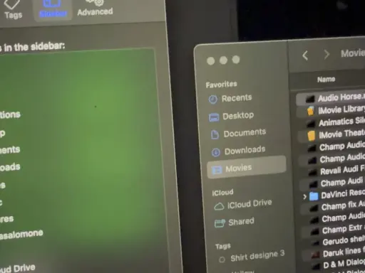 Na ekranie komputera widać okno Findera, gdzie opcja AirDrop nie działa. Widoczne są foldery i pliki, m.in. "Movies".