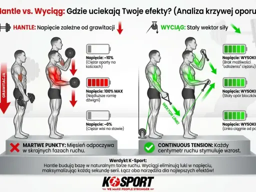 Hantle vs. wyciąg: analiza napięcia. Wyciąg zapewnia stałe napięcie, co oznacza, że każdy centymetr ruchu stymuluje wzrost. To jest buff co to znaczy w kontekście treningu.
