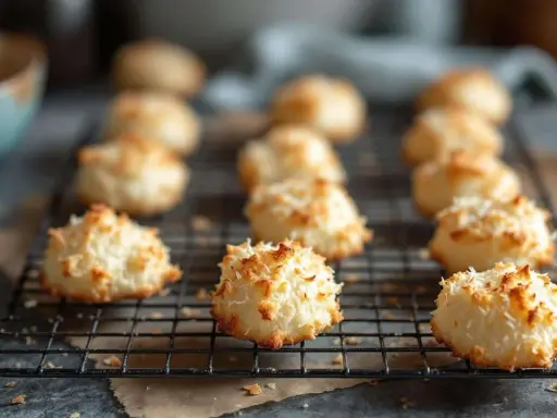 Douceurs de rocher coco moelleux et croustillants, dorés à la perfection sur une grille.