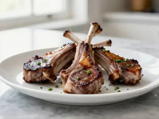Côtelettes d'agneau grillées, savoureuses et juteuses, prêtes à être dégustées. Une marinade parfaite pour une côte d'agneau inoubliable.
