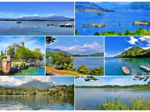 Splendidi laghi balneabili con isole, montagne e barche. Un invito alla vacanza in paesaggi incantevoli.