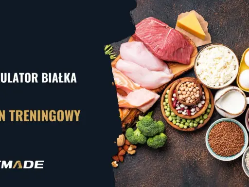 Kalkulator białka i plan treningowy. Różnorodne źródła białka: mięso, ryby, jajka, nabiał, rośliny strączkowe, płatki owsiane, ryż, kasza.