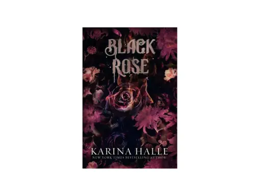 Okładka książki "Black Rose" wydawnictwa Black Rose. Mroczna róża w ogniu otoczona kwiatami i czaszkami.