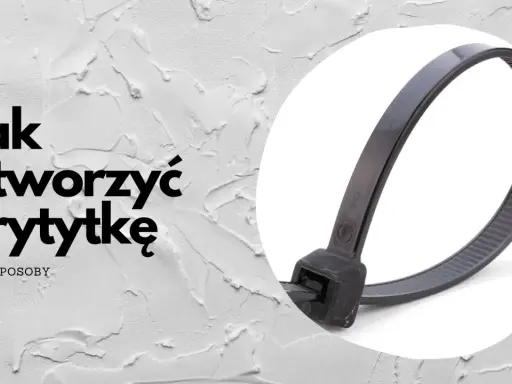 Jak otworzyć trytytkę? Na zdjęciu czarna trytytka w białym okręgu, obok tekst z pytaniem.